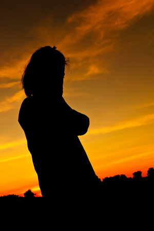 The silhouette of girl people.の写真素材