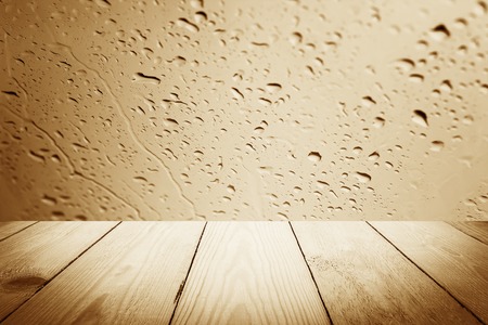 Vintage style - Abstract rain drops on a window or water drops on grass and wood backgroundの写真素材