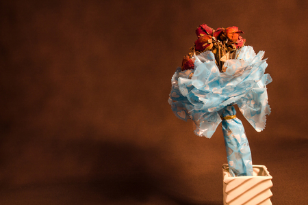 Vintage valentines Day background with old red roses.の写真素材