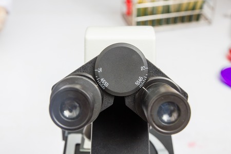 Laboratory microscope lens. modern microscopes in a lab.