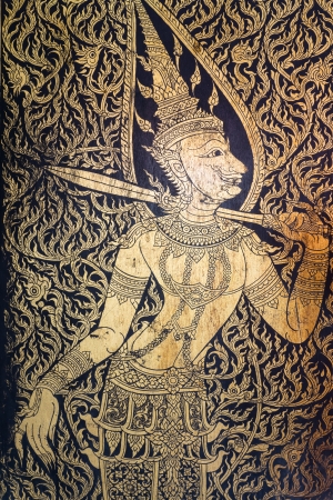 Art of ancient painting Thai retro on woodenのeditorial素材