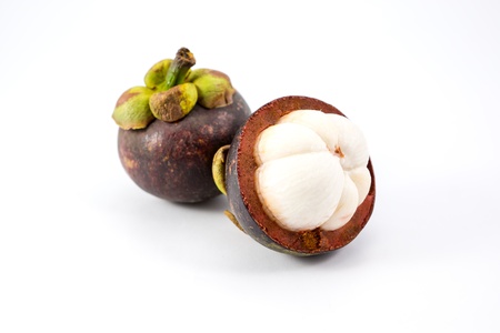 Mangosteen slice on white backgroundの写真素材