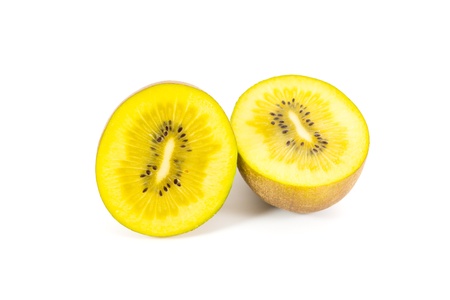 Yellow kiwi fruit on a white backgroundの写真素材