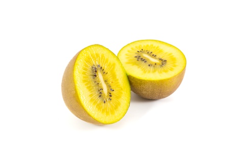 Yellow kiwi fruit on a white backgroundの写真素材