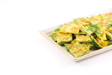 Fried acacia Pennata with egg (cha-om in Thailand)の写真素材