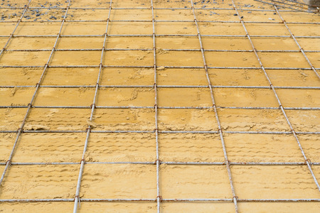 Mesh steel rod for construction reinforcement before pouring concreteの写真素材