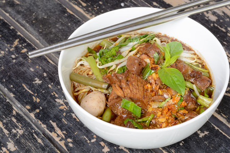 Noodle soup with intense flavor and beef, Thai local food.の写真素材