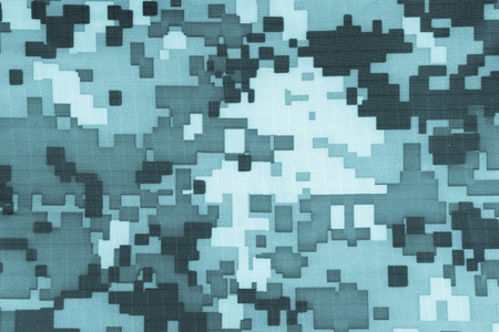 Blue digital camouflage fabric texture background or backdropの写真素材