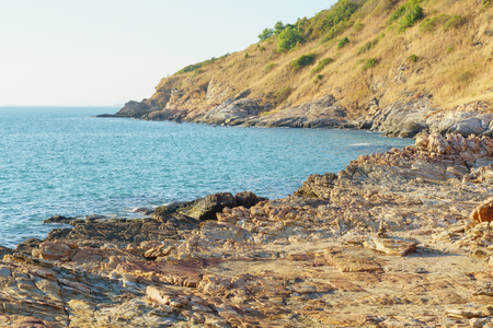 Mountain stone and sea on Khao Laem Ya - Mu Ko Samet National Park, Rayong Province, Thailandの写真素材