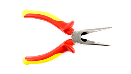 red yellow pliers isolated on white backgroundの写真素材