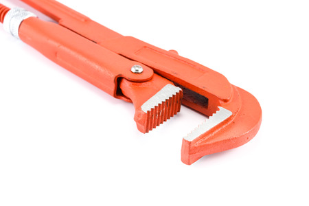 closeup red wrench isolated on white backgroundの写真素材