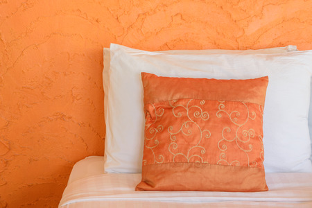soft pillows and blanket modern style on a bedの写真素材