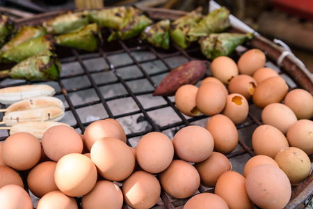 eggs and banana grilled, Thai street foodの写真素材