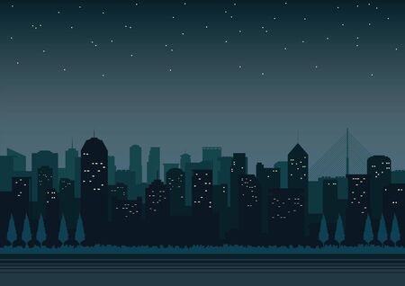 night cityscape with light from window and shining starのイラスト素材