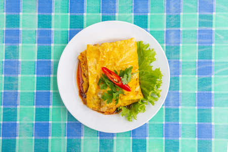 Stuffed Omelette with Minced Pork Thai local food, Top viewの写真素材