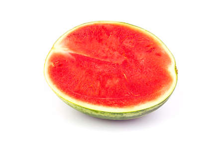 Watermelon fruit isolated on white background, Top view close-up.の写真素材