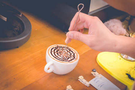 Barista Cafe Making Coffee Preparation Service Concept. vintage effect.の写真素材