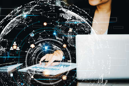 Investment concepts, businesswomen use document and computers to analyze stock markets, quantitative...
