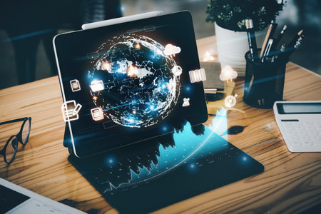 Concept of the digital world and data transmission through the internet, data analysis, metaverse,...