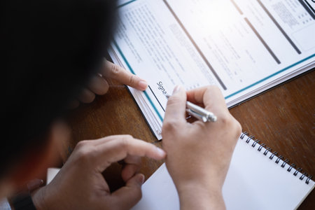 Loan signing concept, refinancing, home and land purchase, rental accommodation, female real estate...