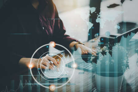 Financial planning and control concepts, women are pressing calculators to calculate investment...