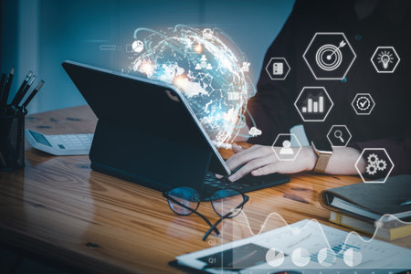 The concept of digital marketing technology through the use of tablets, data analysis, metaverse,...