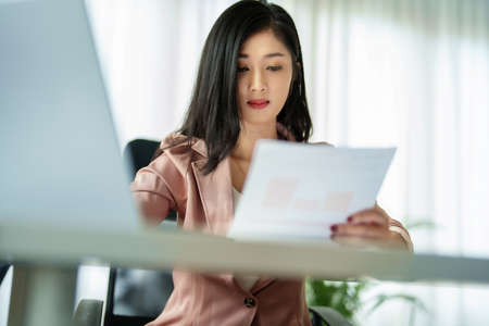 data analysis, plan, marketing, accounting, audit, Portrait of asian business woman planning...