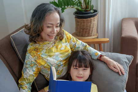 Asian portrait, grandchild granddaughter grandma grandmother and granddaughter happily join in...