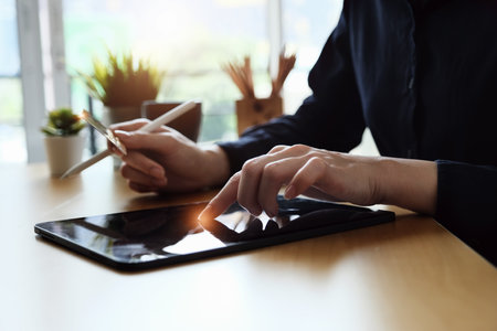 Online payment, Young Womens using tablet and hand holding cradit card for online shoppingの写真素材