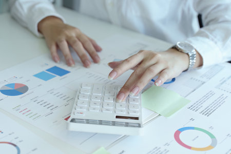 accountant, Auditor, Self-Employed, Finance and Investment, tax calculation and budget, Asian female...