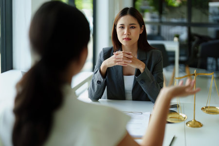 Legality and authenticity, customer portrait, consult with a lawyer.の写真素材