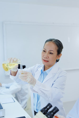 medical research laboratories, scientists analyze chemical samples Discuss technological...