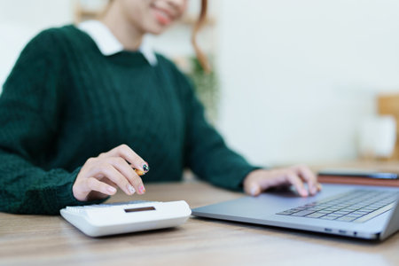 financial, Planning, Marketing and Accounting, portrait of Asian employee checking financial...