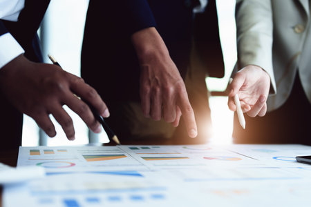 business group people meeting and discuss, plan financial budgets for investments, planning new marketing strategies to fight with competitors.の写真素材