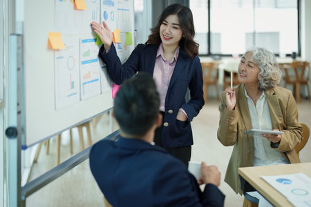 Asian entrepreneurs and business people meeting in a conference room in business planning, financial budget and investment risk assessment to analyze customer groups to increase company growth.の写真素材