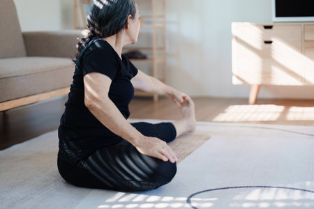 stress relief, muscle relaxation, breathing exercises, exercise, meditation, portrait of Young Asian...