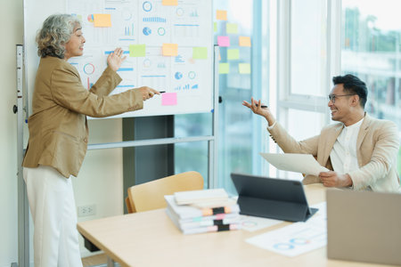 Asian entrepreneurs and business people meeting in a conference room in business planning, financial budget and investment risk assessment to analyze customer groups to increase company growth.の写真素材