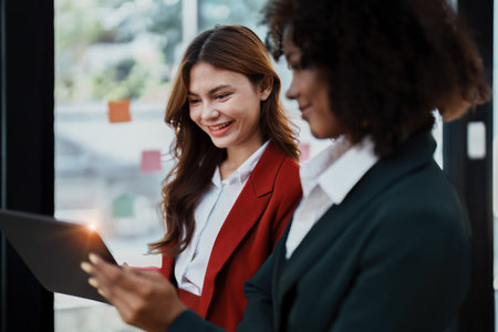 Multiethnic business, Beautiful American African with asian businesswomans people in meeting. Accountant people do document, tax, exchange, accounting and Financial advisor.の写真素材