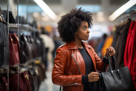 woman african america shopping in supermarket or department store.の素材