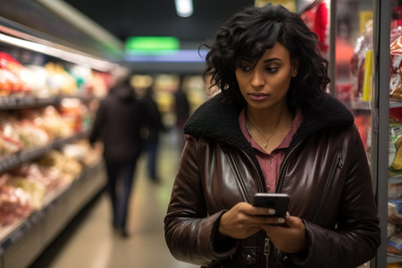 woman african america shopping in supermarket or department store.の素材