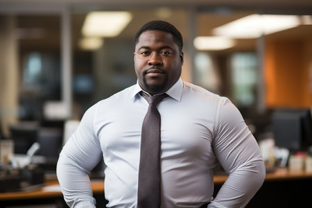 Portrait businessman big size body working in the office room.の素材