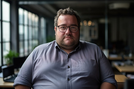 Portrait businessman big size body working in the office room.の素材