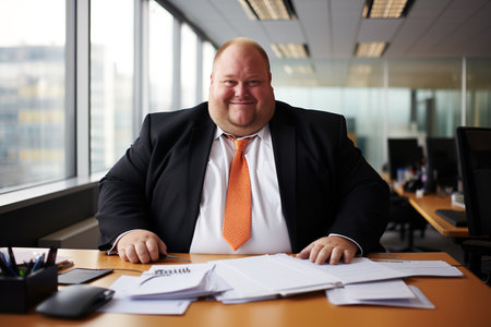 Portrait businessman big size body working in the office room.の素材