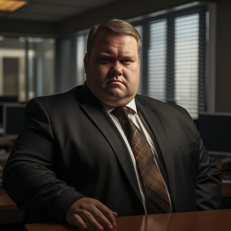 Portrait businessman big size body working in the office room.の素材