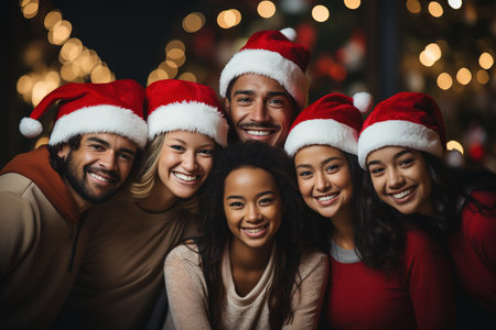 Christmas Festival, people of various nationalities showing happy expressions, Christ Festival, generative ai.の素材