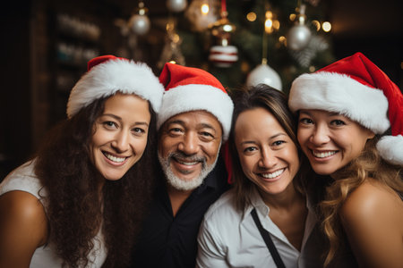 Christmas Festival, people of various nationalities showing happy expressions, Christ Festival, generative ai.の素材