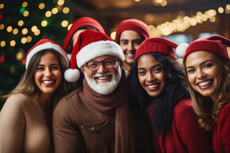 Christmas Festival, people of various nationalities showing happy expressions, Christ Festival, generative ai.の素材