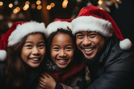 Christmas Festival, people of various nationalities showing happy expressions, Christ Festival, generative ai.の素材