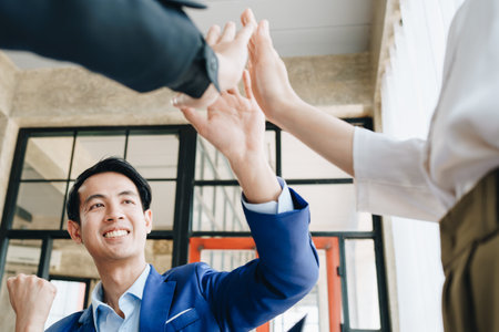 Business Success concept with partner, Partnership Giving Fist Bump after Complete a deal. Successful Teamwork, Businessman with Team Agreement in Corporateの写真素材