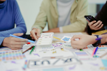 Team of Creative Web, Graphic Designer planning for mobile phone, drawing website ux ui app for...
